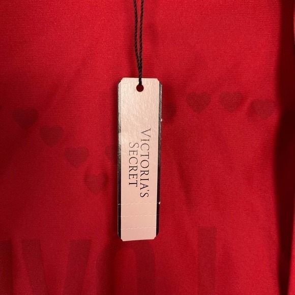 Victoria's Secret Red Satin Ruffle Kimono Robe Tie Front Love Heart Flounce OS - Picture 13 of 16